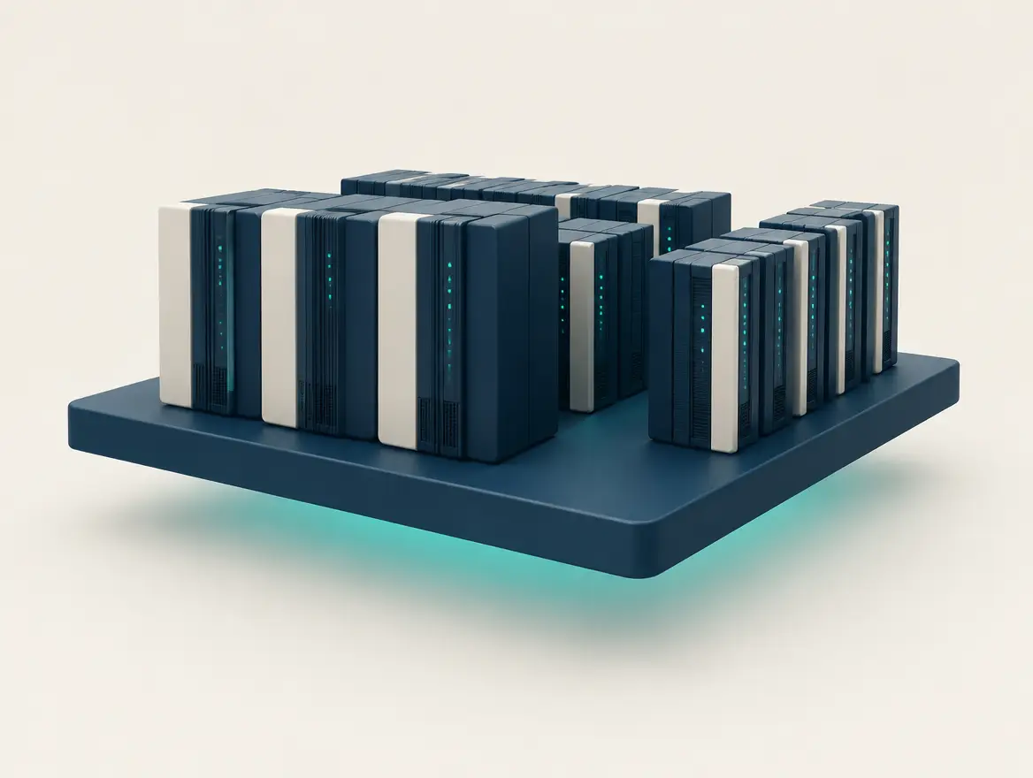 Stylized illustration of enterprise server towers